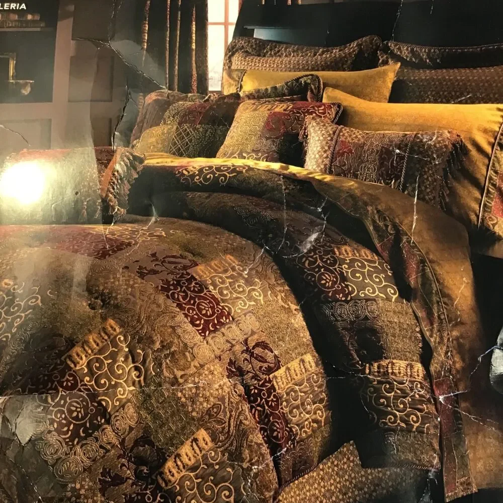 Croscill Galleria Red Brown Gold Queen Pillow Shams (Set of 2)